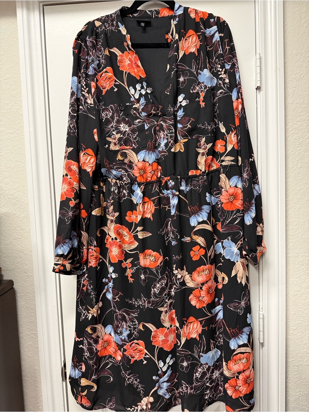 Who What Wear Floral Midi Dress XXL Black Long Sleeve Boho Flowy